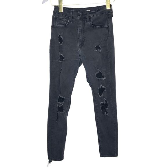 Levi's Black Mile High Super Skinny Thrashed Ankle Jeans Womens Sz 27 - Picture 1 of 8